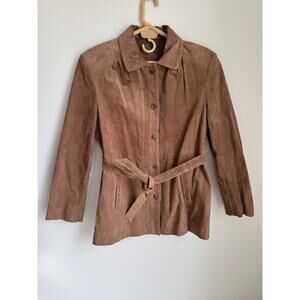 Orvis Suede Leather Bomber Jacket Blazer Belted Coat